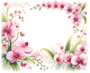Watercolor of pink orchids for corner and border invitation