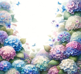 Watercolor of Hydrangea flowers for an invitation or greeting card