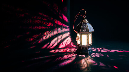 A striking conceptual art piece featuring a single decorative lantern illuminating the darkness
