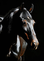 black horse portrait. portrait of a black horse 