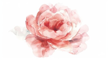 Minimalist Elegance. Watercolor Blush Pink Garden Rose, Delicately Rendered with Simple, Basic Watercolor Techniques.