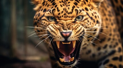 close up photo angry leopard background
