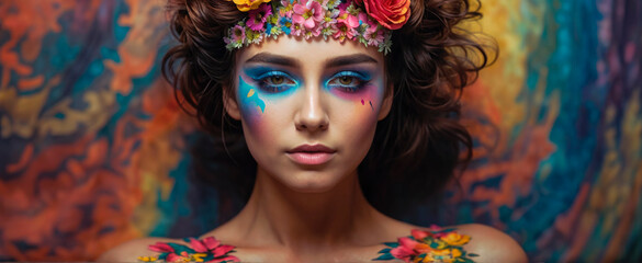 Female model with floral makeup