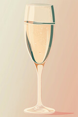 a vintage poster of a glass champagne, pastel colors, flat design, plain background