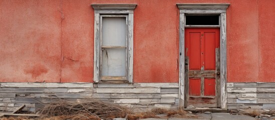 Fototapeta premium Abandoned house Weathered red door