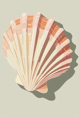 a vintage poster of a shell, pastel colors, flat design, plain background