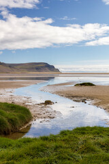 panoramic view over the Rauðisandur beach in Iceland in summer