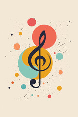 a vintage poster of music notes, pastel colors, flat design, plain background