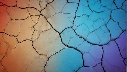 Cracked surface background, surface colored with rainbow or spectra color gradient. Abstract background
