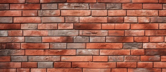 Decorative red brick wall pattern with cement texture viewed horizontally - obrazy, fototapety, plakaty