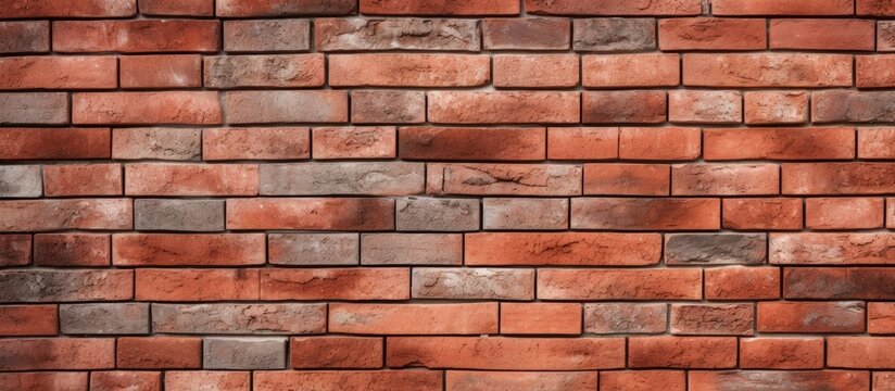 Decorative red brick wall pattern with cement texture viewed horizontally