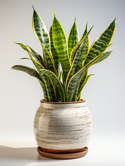 Very healthy snake plant in the beautiful modern ceramic pot. 
