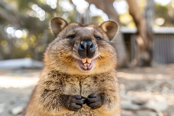 Obraz premium Joyful Wombat and Quokka Emotive Facial Expressions in Wildlife Portraits