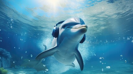 A dolphin hosting an underwater music festival