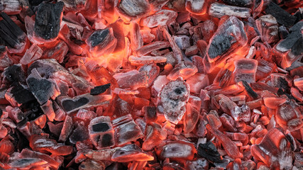 Abstract background of burning charcoal.