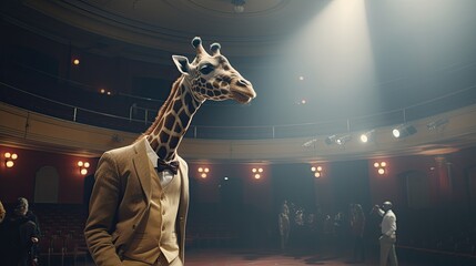 A giraffe studying acting at a drama school - obrazy, fototapety, plakaty