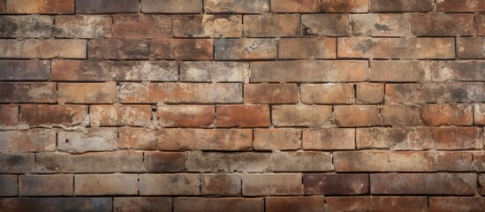 Close up of an aged and textured brick wall in earthy tones showcasing a vintage design