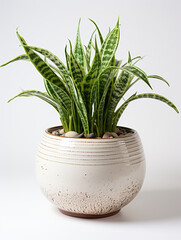Very healthy snake plant in the beautiful modern ceramic pot. 