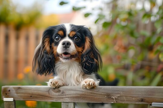 Cavalier King Charles Spaniel Dog Practicing Agility Skills Over Obstacle Course