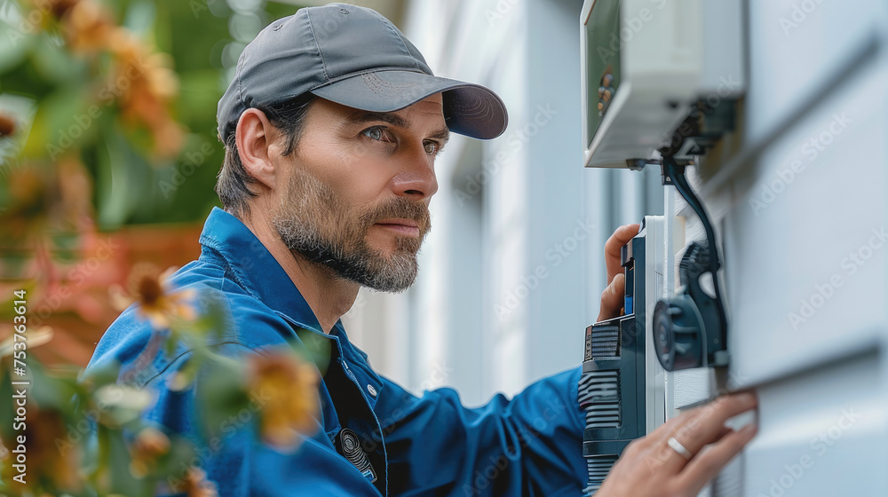Aufkleber A security specialist installing and configuring alarm systems to protect homes and businesses. Generative AI.