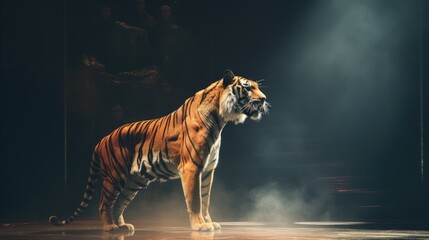 Fototapeta na wymiar A tiger organizing his own performance at the Wildlife Theatre