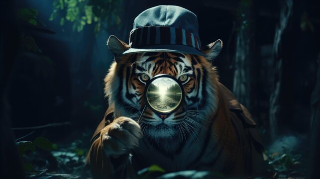 A tiger trying himself as a detective and investigating a mysterious incident in the jungle