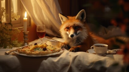 Fox preparing herself a delicious breakfast in bed