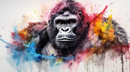 Gorilla painting with watercolors on a sheet of paper