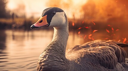 Obraz premium A goose creating his own blog about bird migration