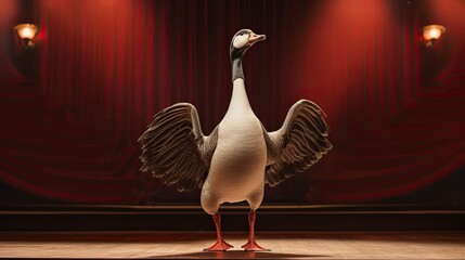 A goose standing on stage performing operatic arias - obrazy, fototapety, plakaty