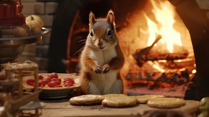 Fotobehang A squirrel baking pies and preparing dinner for his friends © Gefo