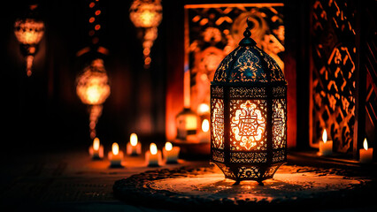 A mesmerizing photo of an Islamic-themed scene, set against a dark and mysterious backdrop