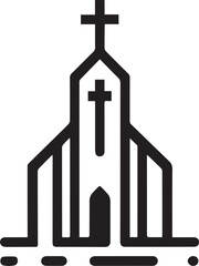 Church icon, a tall vector illustration in flat style with a cross on top.