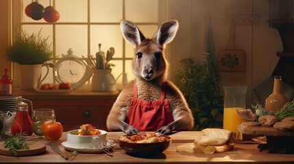 A kangaroo hosting his own Australian cooking class