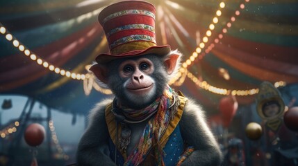 Obraz na płótnie Canvas A monkey holding his own circus in the jungle