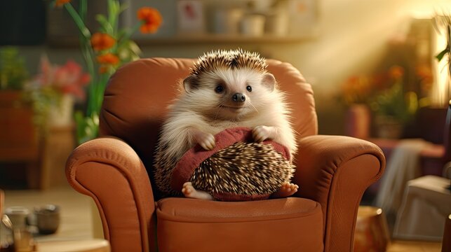 A hedgehog sitting in a chair and watching his favorite cartoons