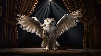 An owl participating in a theater production course