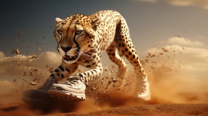 Cheetah creating his own line of athletic shoes - obrazy, fototapety, plakaty