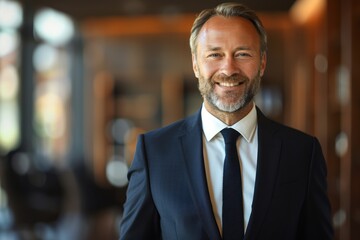 Fototapeta premium Confident portrait businessman smilling in a suit in the office