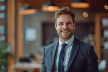 Fototapeta premium Confident portrait businessman smilling in a suit in the office