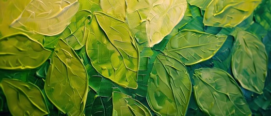 Eco-Friendly Foliage. Vibrant Green Painting of Leaves, Close-Up and Artfully Crafted from Recycled Materials, Creating Stunning Murals in Support of Sustainability.