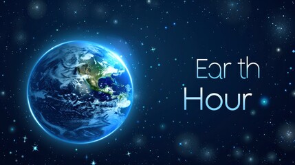 Earth in the outer space with the text Earth Hour