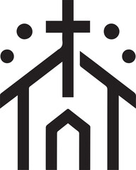 Logo of a church featuring a cross and church building. Church emblem showcasing a cross and structure.