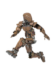 robot soldier is running and looking back