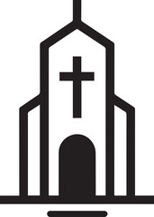 Logo of a church featuring a cross and church building. Church emblem showcasing a cross and church structure. Symbol of a church with a cross and church building