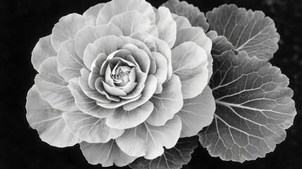  a black and white photo of a flower in the middle of two other flowers in the middle of a black and white photo. - obrazy, fototapety, plakaty
