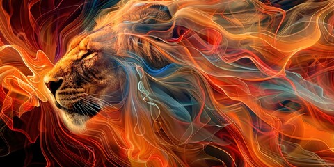 Silk Art Majesty, Abstract Texture Illustrating the Powerful Lion in All its Glory.