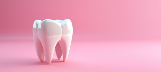 Une dent isolée sur fond rose, rendu 3d, image avec espace pour texte. - obrazy, fototapety, plakaty