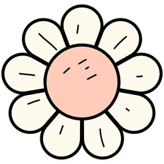 flowers in a hippie style. Vector illustration isolated on a white background, Groovy flower cartoon characters. Funny happy daisy with eyes and smile. Sticker pack in trendy retro trippy style