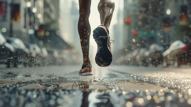 a world-class marathon runner . Running a marathon. Raining. AI Generated